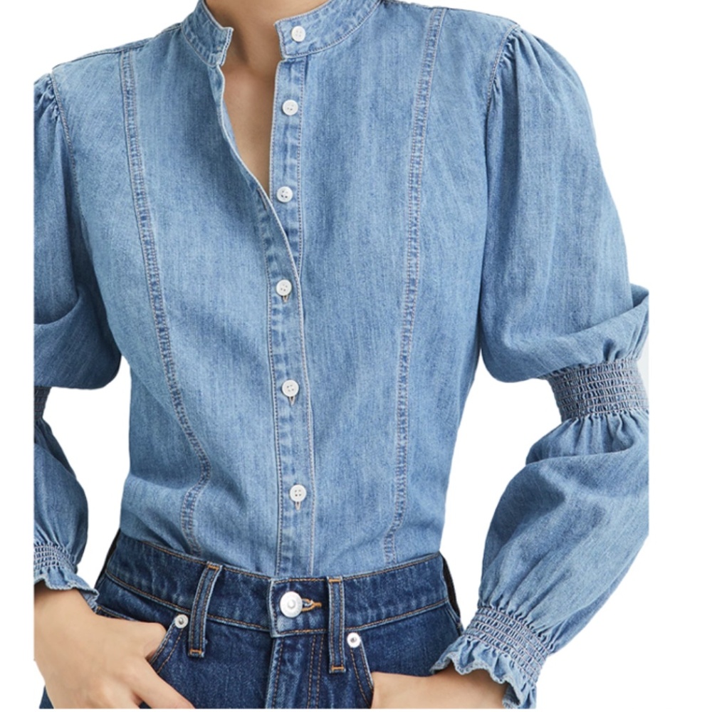 VERONICA BEARD Dalton Puff Sleeve Denim Shirt Sz 4